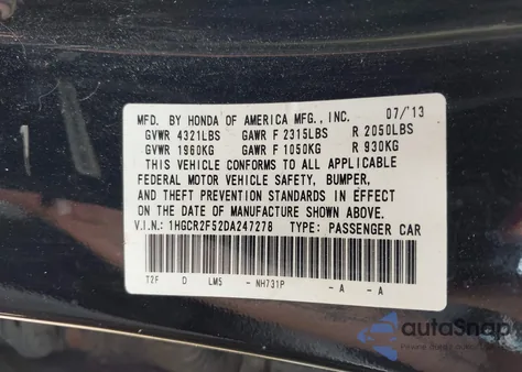 2013 Honda Accord Sport из США, поврежденный, VIN 1HGCR2F52DA247278